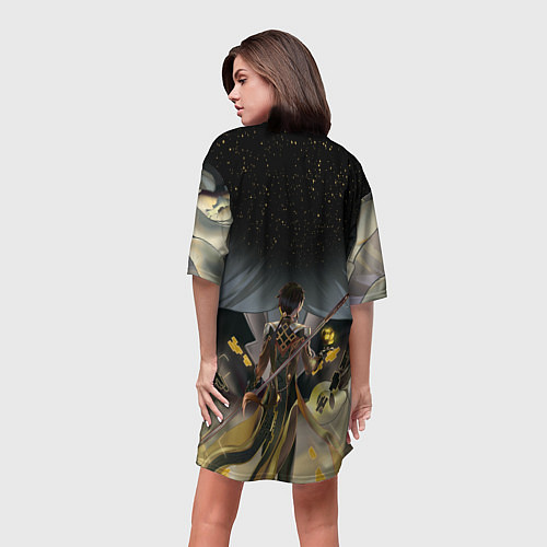 Женская длинная футболка ГЕНШИН ИМПАКТ ЧЖУН ЛИ GENSHIN IMPACT / 3D-принт – фото 4