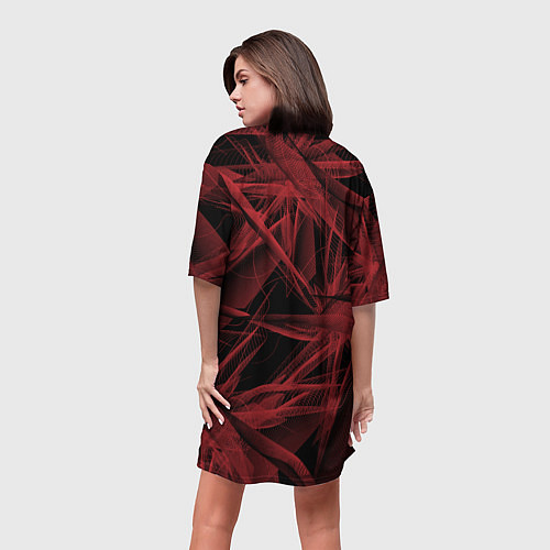 Женская длинная футболка Красная абстракция цветы / 3D-принт – фото 4