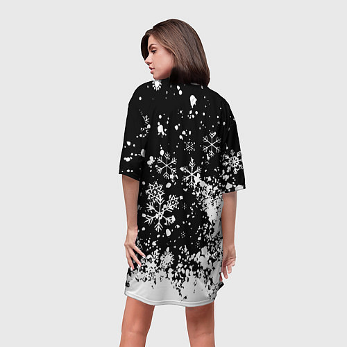 Женская длинная футболка НОВОГОДНИЙ CS : GO СНЕЖИНКИ / 3D-принт – фото 4