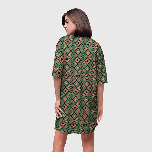 Женская длинная футболка Абстракция из черных, зеленых и бежевых квадратов / 3D-принт – фото 4