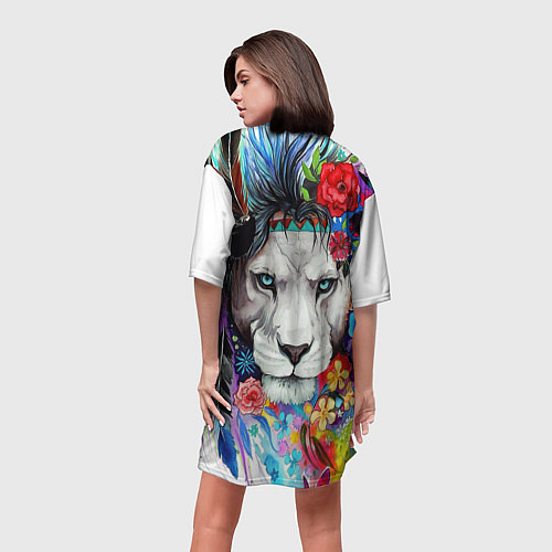 Женская длинная футболка Лев - сильный взгляд / 3D-принт – фото 4