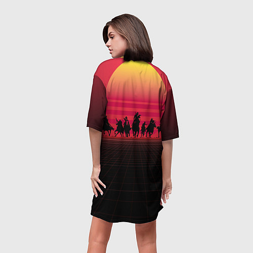 Женская длинная футболка Ковбои в закате / 3D-принт – фото 4