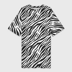 Футболка женская длинная Чёрно-Белые полоски Зебры, цвет: 3D-принт