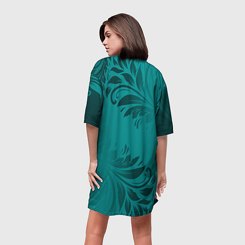 Женская длинная футболка Малахитовые листья / 3D-принт – фото 4