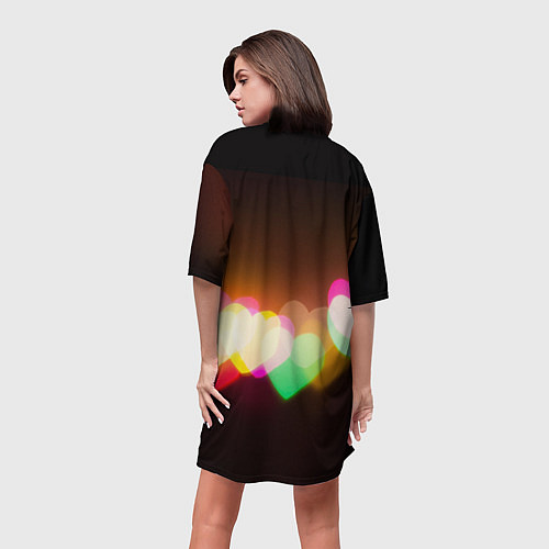 Женская длинная футболка Горящие сердца всех цветов радуги / 3D-принт – фото 4