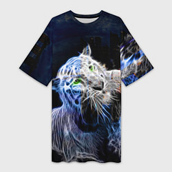 Женская длинная футболка Неоновый тигр в воде