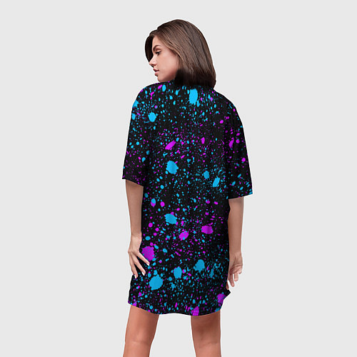 Женская длинная футболка Брызги неоновые ярких красок / 3D-принт – фото 4