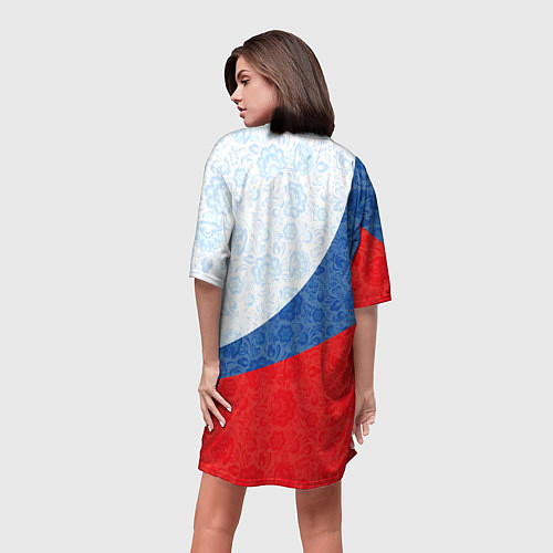 Женская длинная футболка RUSSIA SPORT STYLE РОССИЯ СПОРТИВНЫЙ СТИЛЬ / 3D-принт – фото 4