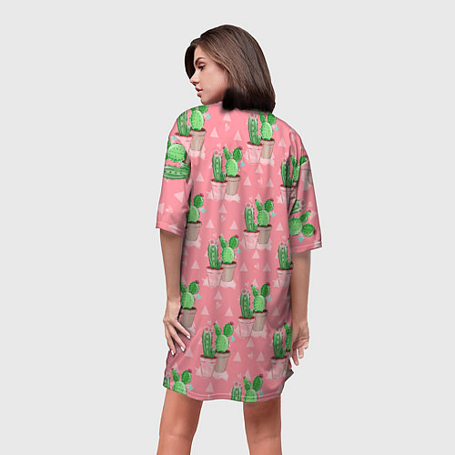 Женская длинная футболка Кактусы в горшках паттерн / 3D-принт – фото 4