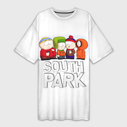 Футболка женская длинная South Park - Южный парк Кенни, Кайл, Стэн и Эрик, цвет: 3D-принт