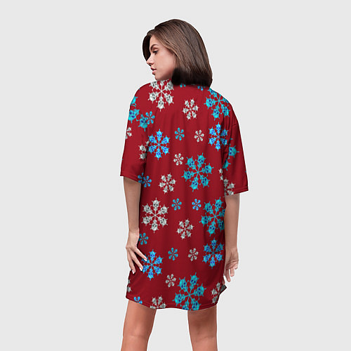 Женская длинная футболка Снежинки Черепа красный / 3D-принт – фото 4