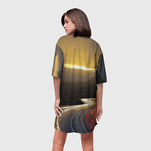 Женская длинная футболка Ночная трасса, Мерседес / 3D-принт – фото 4
