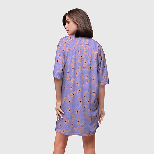Женская длинная футболка Бабочки паттерн лиловый / 3D-принт – фото 4