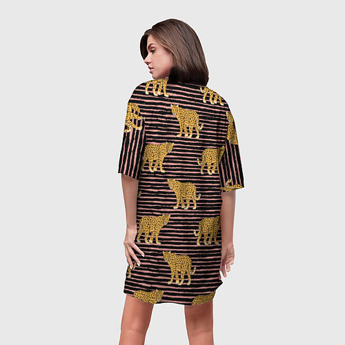 Женская длинная футболка Леопарды паттерн / 3D-принт – фото 4
