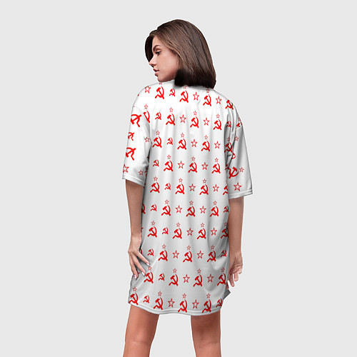 Женская длинная футболка Серп и Молот СССР на белом фоне / 3D-принт – фото 4