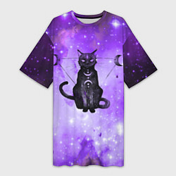 Женская длинная футболка Космическая черная кошка