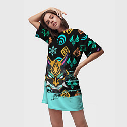 Футболка женская длинная Маска Сяо Геншин Импакт, цвет: 3D-принт — фото 2