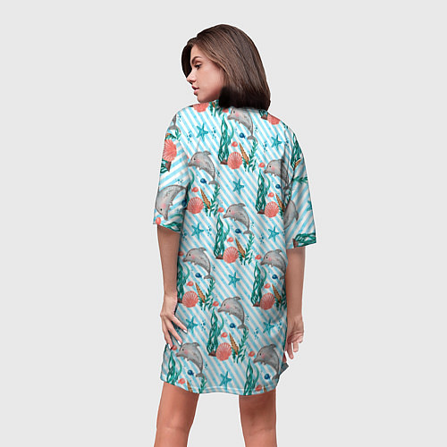 Женская длинная футболка Дельфины Море / 3D-принт – фото 4