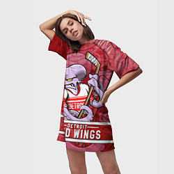 Футболка женская длинная Детройт Ред Уингз, Detroit Red Wings Маскот, цвет: 3D-принт — фото 2