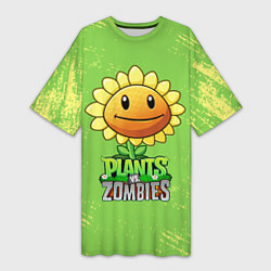 Футболка женская длинная Подсолнух Plants vs Zombies, цвет: 3D-принт