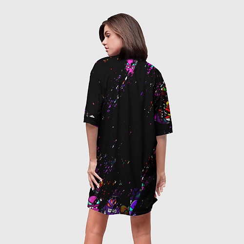 Женская длинная футболка Геометрический рывок Geometry Dash смайлы demon / 3D-принт – фото 4