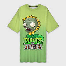 Женская длинная футболка Plants vs Zombies зомби-подсолнух