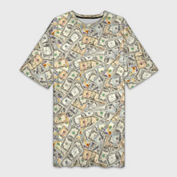 Женская длинная футболка Доллары 1, 2, 10, 100 банкноты