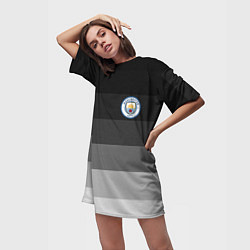 Футболка женская длинная Манчестер Сити, Manchester City, Серый градиент, цвет: 3D-принт — фото 2