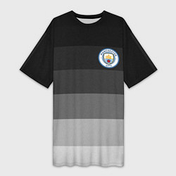 Футболка женская длинная Манчестер Сити, Manchester City, Серый градиент, цвет: 3D-принт