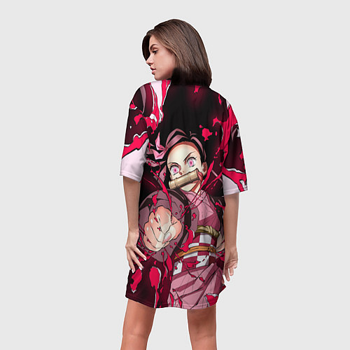 Женская длинная футболка Клинок, рассекающий демонов - Незуко Камадо / 3D-принт – фото 4