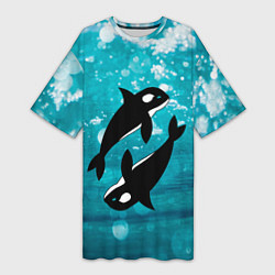 Женская длинная футболка Кит косатка в океане