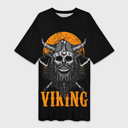 Футболка женская длинная ЧЕРЕП ВИКИНГА VIKINGS SKULL, цвет: 3D-принт