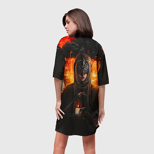 Женская длинная футболка FIRE KEEPER Dark SOULS III Дарк соулс / 3D-принт – фото 4