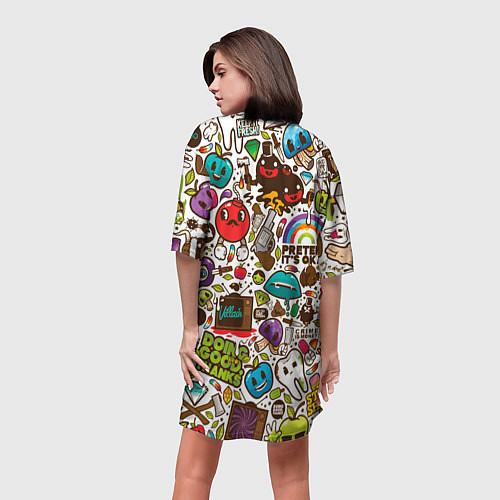 Женская длинная футболка Смайл рисунки - арт / 3D-принт – фото 4