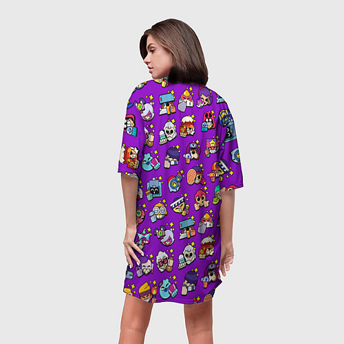 Женская длинная футболка Особые редкие значки Бравл Пины фиолетовый фон Bra / 3D-принт – фото 4