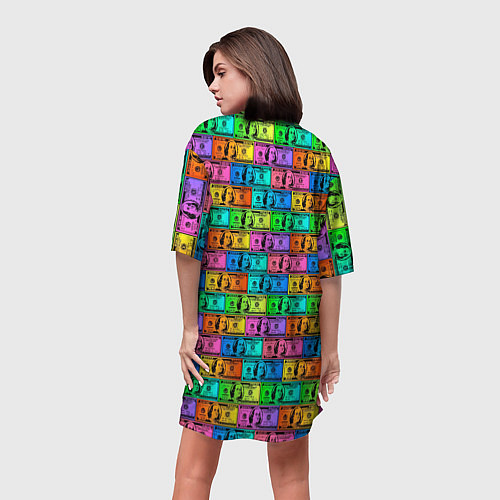 Женская длинная футболка Разноцветные Доллары / 3D-принт – фото 4