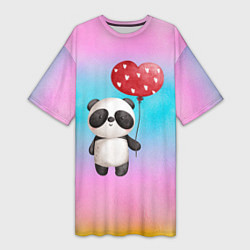 Женская длинная футболка Маленькая панда с сердечком