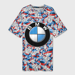 Футболка женская длинная BMW M PATTERN LOGO, цвет: 3D-принт