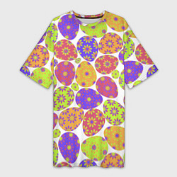 Женская длинная футболка Разукрашенные пасхальные яйца