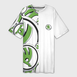 Футболка женская длинная Skoda Half Pattern Logo, цвет: 3D-принт