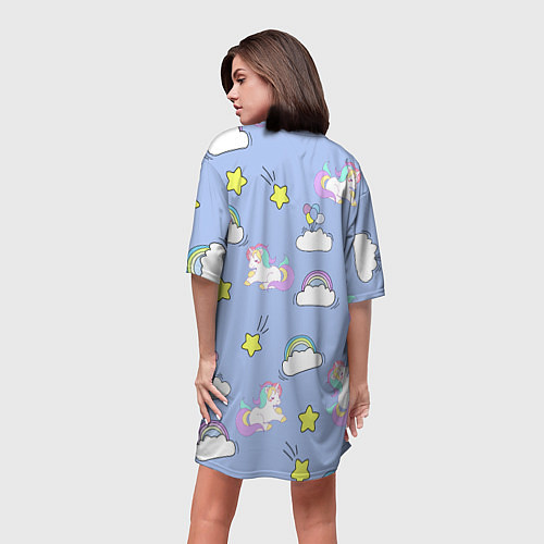 Женская длинная футболка Единоржки и облака / 3D-принт – фото 4