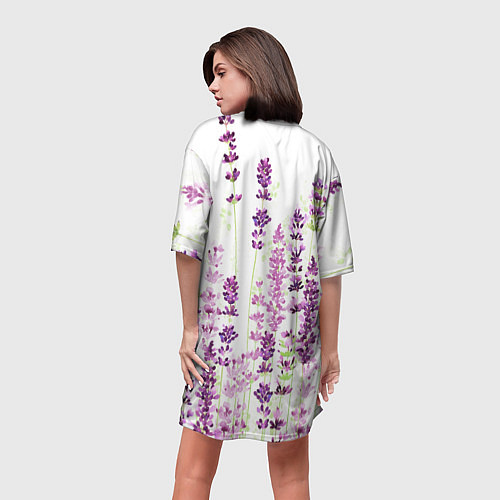 Женская длинная футболка Цветы Лаванды акварелью / 3D-принт – фото 4
