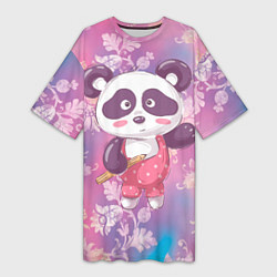 Женская длинная футболка Милая панда детский