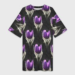 Женская длинная футболка Фиолетовые цветы - паттерн