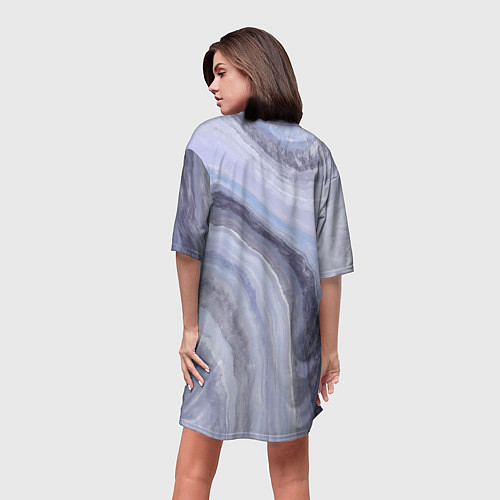 Женская длинная футболка Дизайн с эффектом мрамора синего цвета / 3D-принт – фото 4