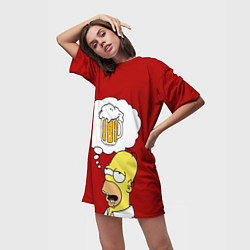 Футболка женская длинная Гомер думает о пиве Симпсоны Simpsons, цвет: 3D-принт — фото 2