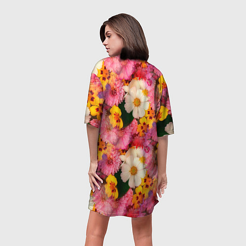 Женская длинная футболка Дачные садовые цветы / 3D-принт – фото 4