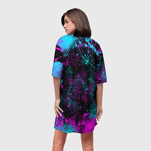 Женская длинная футболка ГЛАЗА АКАЗЫ ГЛИТЧ / 3D-принт – фото 4