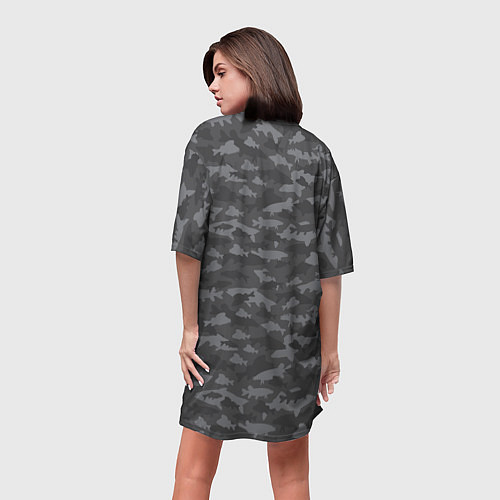 Женская длинная футболка Тёмно-Серый Камуфляж Рыбака / 3D-принт – фото 4