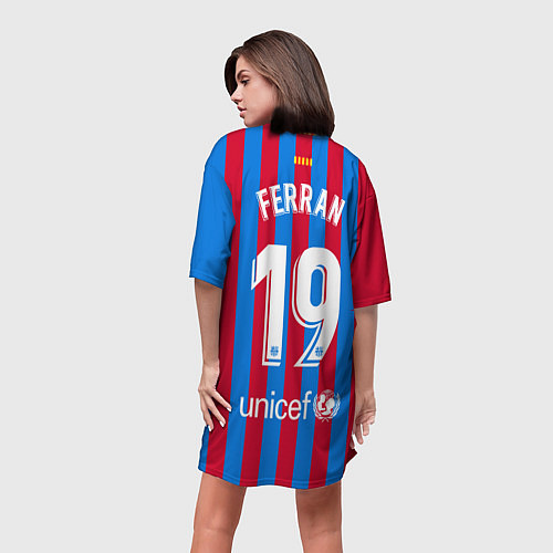 Женская длинная футболка Ферран Торрес Барселона / 3D-принт – фото 4